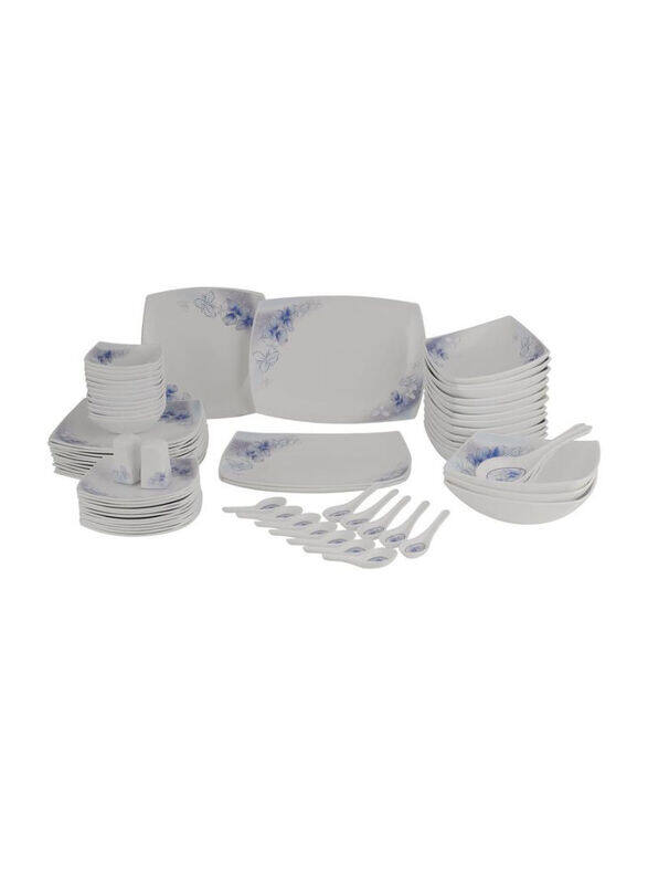 

Royalford 71 Piece Opalware Dinner Set, White/Blue