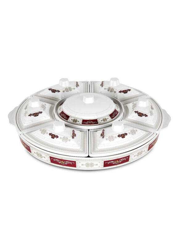 

Royalford Melamine Revolving Serving Tray, White/Red