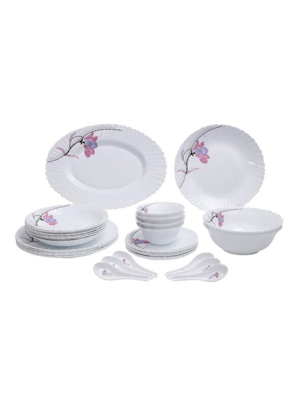 

Royalford 34 Piece Opalware Dinner Set, White/Pink