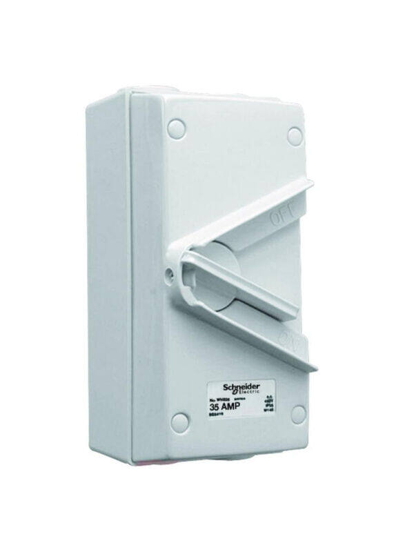 

Schneider Electric 250V 35A Single Pole Isolating Switch, 16.2 x 8 x 8.7cm, White