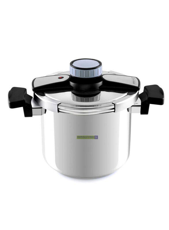 

Royalford 7 Ltr Stainless Steel Round Pressure Cooker with Outer Lid, Multicolour
