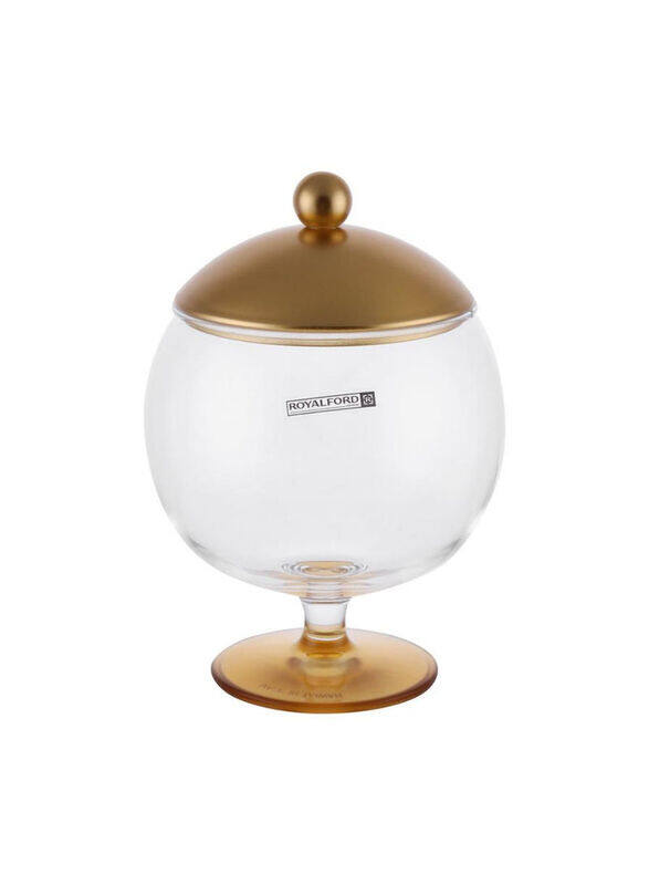 

Royalford 14 cm Acrylic Candy Bowl with Lid, Clear/Gold