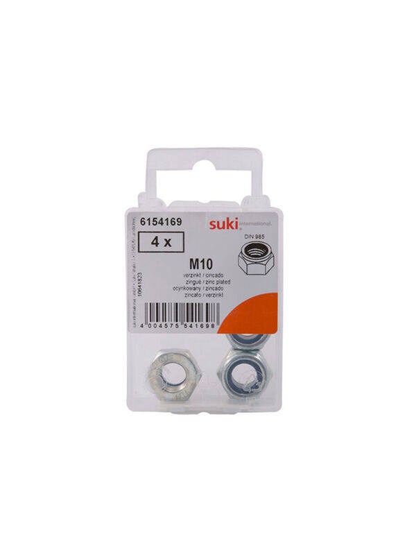 

Suki M10 Self-Locking Hex Nut, 4-Piece, 10 mm, Silver
