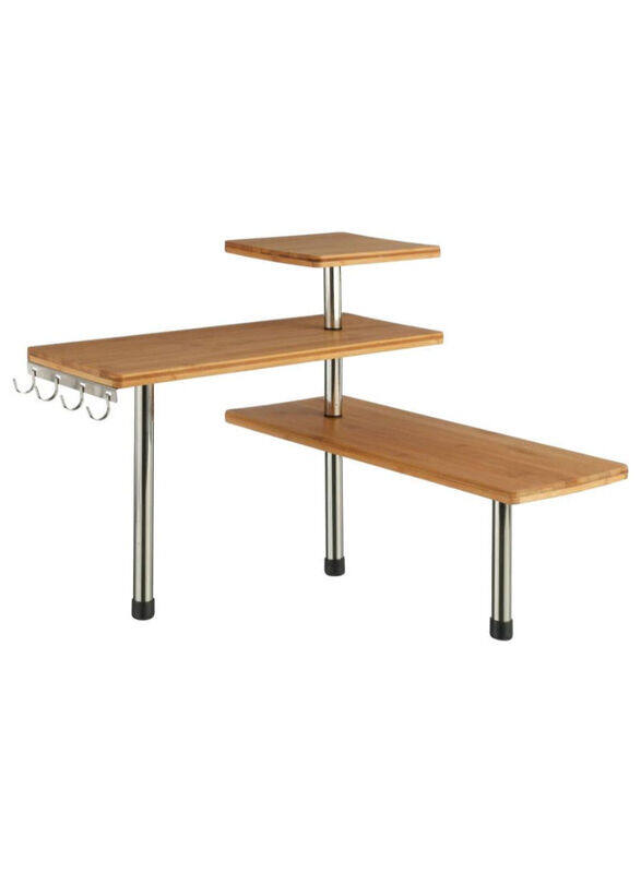 

5Five Bamboo Kitchen Shelf With 4 Hooks, 45 x 43 x 38.5cm, Brown/Silver