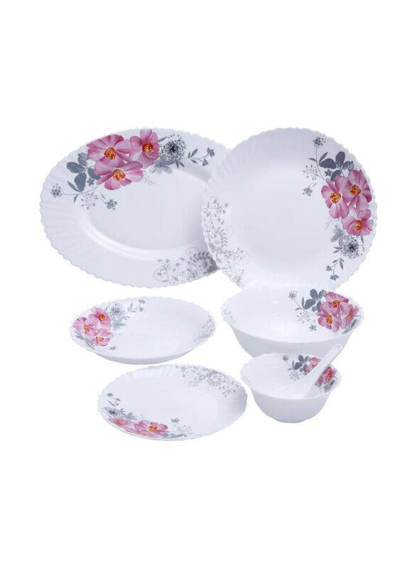 

Royalford 33 Piece Opalware Pink Flower Printed Dinner Set, Multicolour