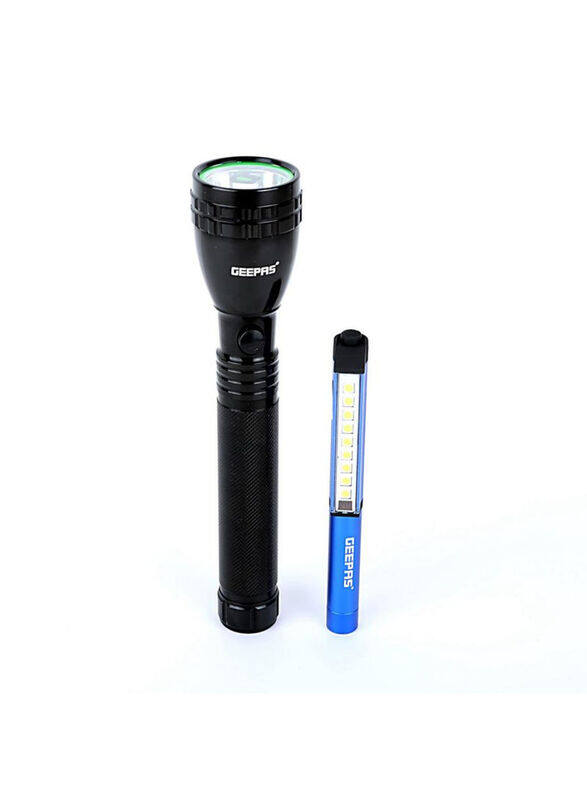 

Geepas 2-Piece Rechargeable Flashlight Set, GFL4647, Black