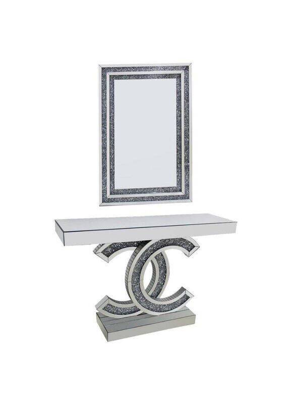 

Danube Home Chevron Wooden Console Table With Mirror, White