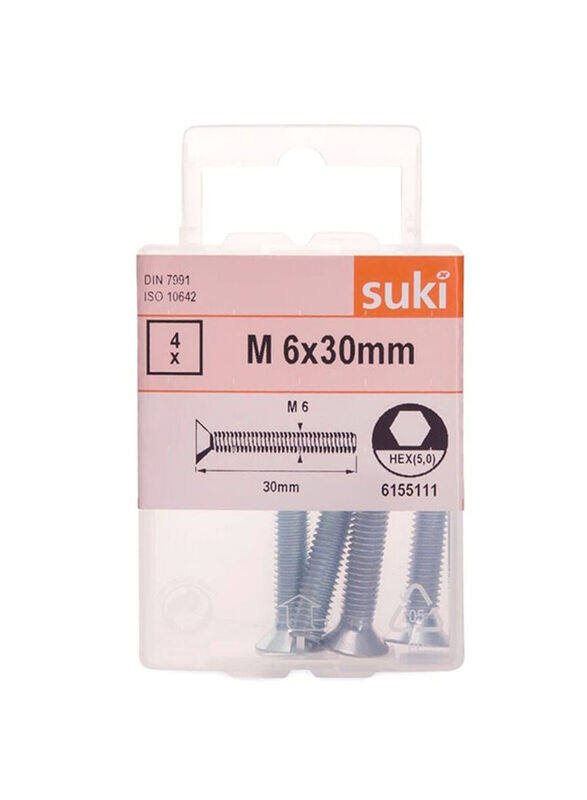 

Suki 4-Piece Machine Screw, 30 x 6mm, Silver