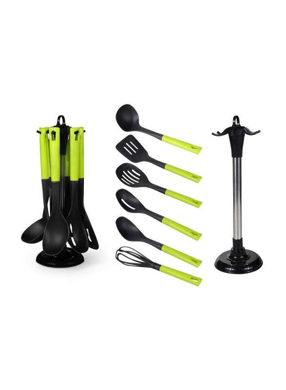 

Royalford 7-Piece Nylon Kitchen Tools Set With Stand, Green/Black