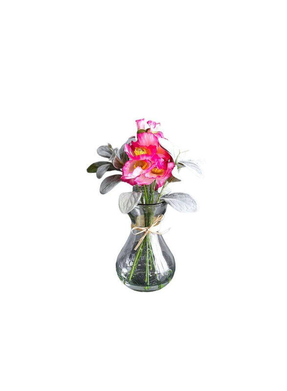 

Danube Home Rejoice Artificial Poppy Leaves And Hyacinth Flower with Glass Vase, 26cm, Clear