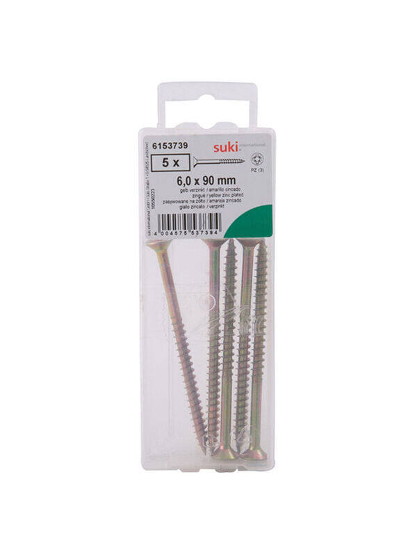 

Suki 6 x 90mm 5 Piece Oval-Head Chipboard Screws, 6153739, Silver