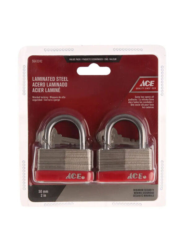 

Ace 50mm 2-Piece Steel Warded Padlock Pack, Silver