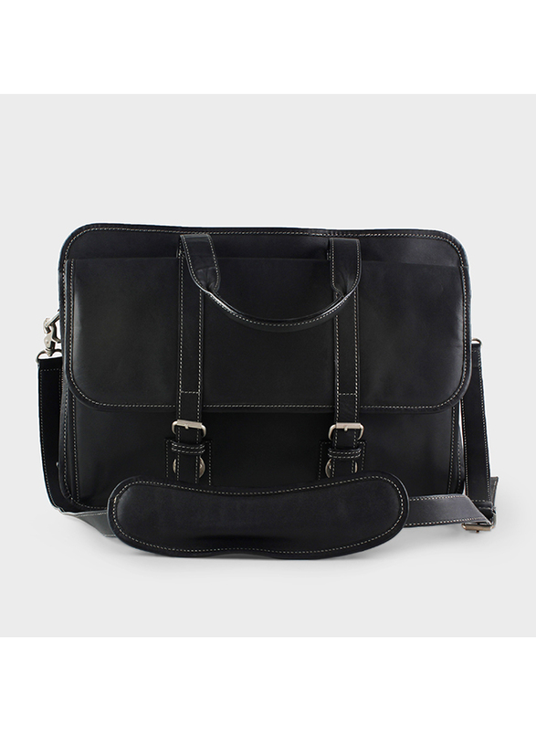 Byond 15-inch Sterling Expander Premium Leather Laptop Bag, Black