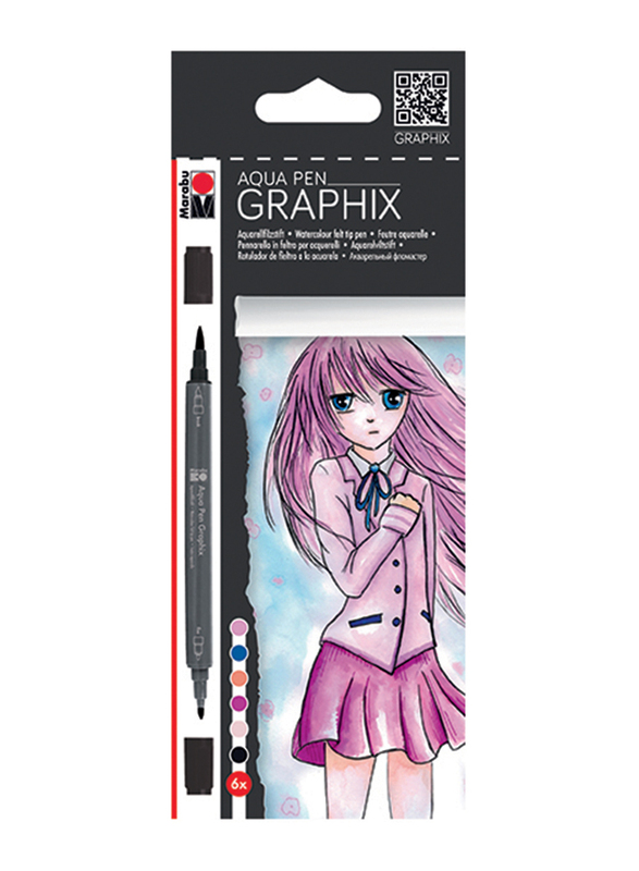 Marabu Ma Ke Manga Aqua Pen Graphix, 6 Piece, Multicolour