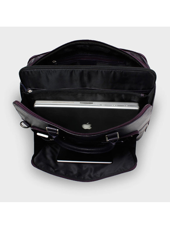 Byond 15-inch Kibitzer Expander Premium Leather Laptop Bag for Ladies, Purple