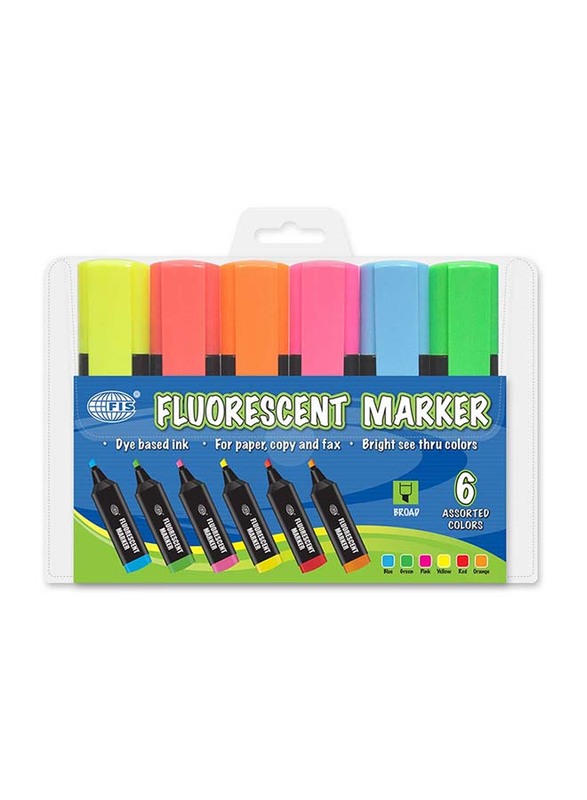 فيس مجموعة أقلام تحديد الفلورسنت القابلة للمسح من 6 قطع متعدد الألوان