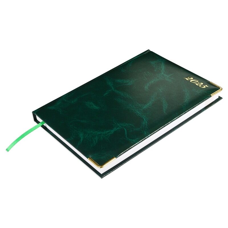 

FIS 2025 Agenda Diary, Vinyl Materials, 1 Sided Padded Cover, Golden Corners, Size 170x240mm, English, 60gsm White Paper-Green Color-FSDI75EVG25GR