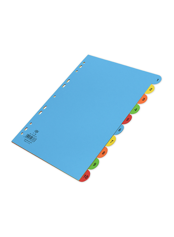 FIS Round Colour Card File Index Divider with 1-10 Division, 160 GSM, A4 Size, Multicolour