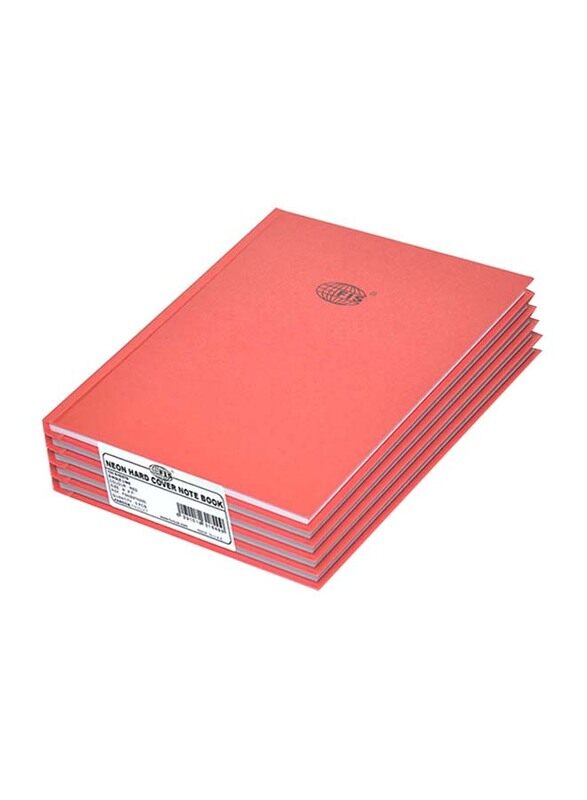 

FIS Neon Hard Cover Single Line Notebook Set, 5 x 100 Sheets, 9 x 7 inch, FSNB97N250, Red