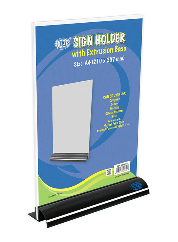 FIS Sign Holder with Extrusion Portrait Base, A4 Size, 5 Pieces, FSNA1502-5, Clear