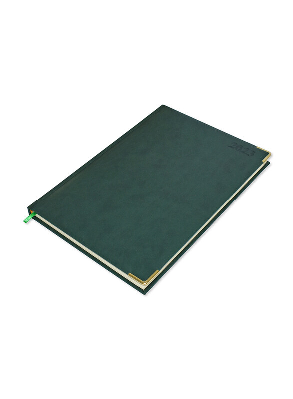 

FIS 2023 Gold PU 1-Side Padded Corners English Diary, 320 Sheets, 70 GSM, A4 Size, FSDI48EPG23GR, Green