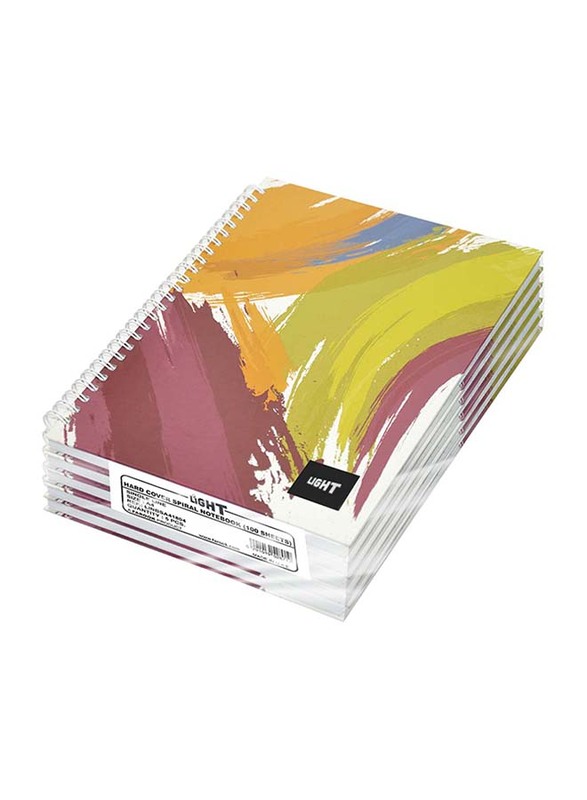 Light 5-Piece Spiral Hard Cover Notebook, Single Line, 100 Sheets, A4 Size, LINBSA41804, Multicolour