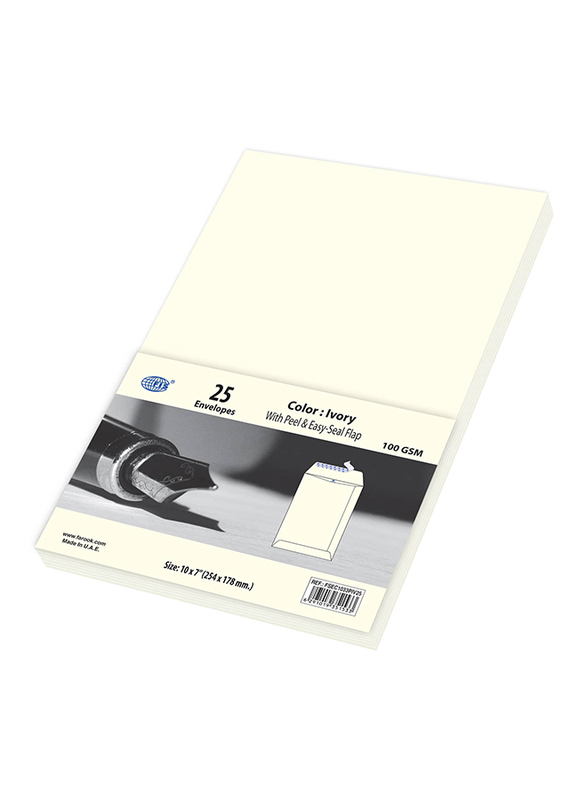 FIS Colour Peel & Seal Envelopes, 25-Piece, 100 GSM, 10 x 7-Inch, Ivory