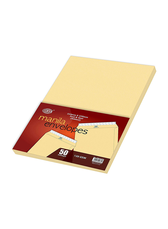 FIS Manila Envelopes Peel & Seal, 12 x 9 Inch, 50 Pieces, Ribbed