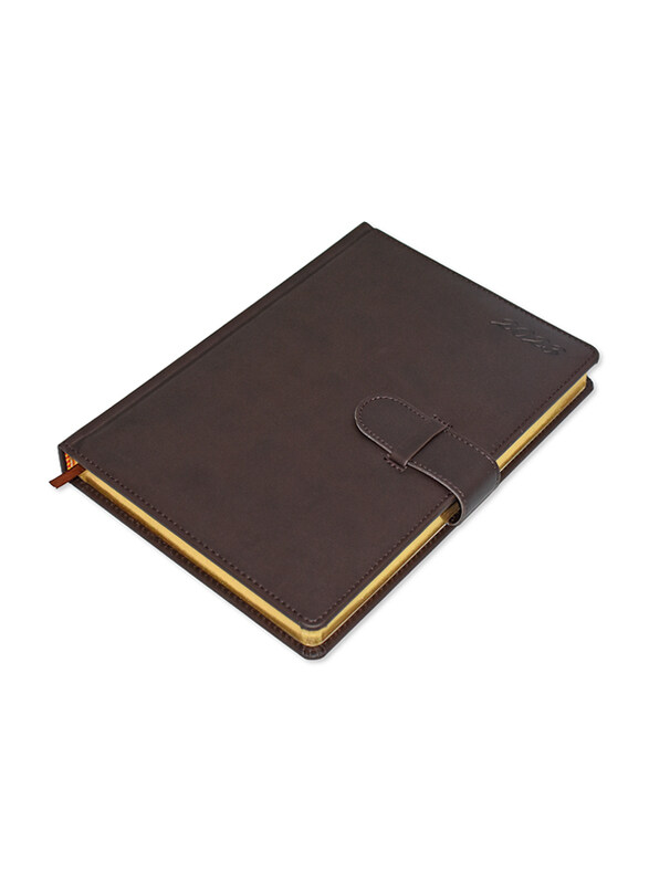 

FIS 2023 Italian PU Golden 1-Side Padded English Agenda Diary, 400 Sheets, 70 GSM, FSDI75EPG23DBR, Dark Brown