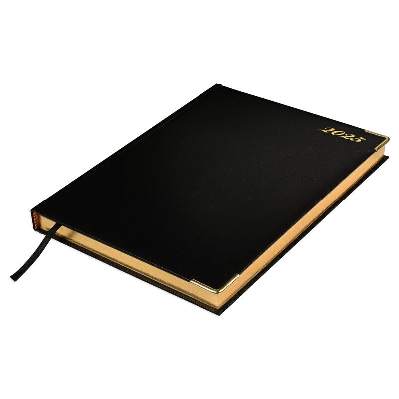 

FIS 2025 Executive Daily Diary, 1 Side Padded Vinyl Material, Gold Gilding & Corners, Size (20x26.7cm), English, Black Color-FSDI88EG25BK