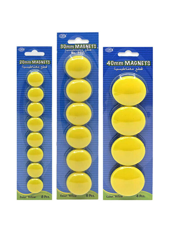 FIS Colored Magnet Set, 3 Pack, FSMI203040YL/3, Yellow