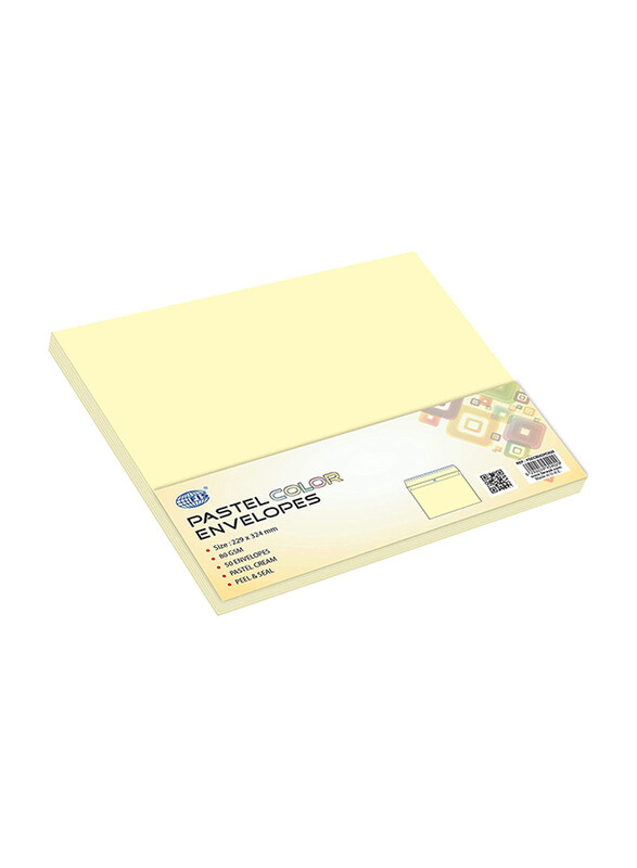 FIS Colour Peel & Seal Envelopes, 50-Piece, 80 GSM, C4 (229 x 324mm), Pastel Cream