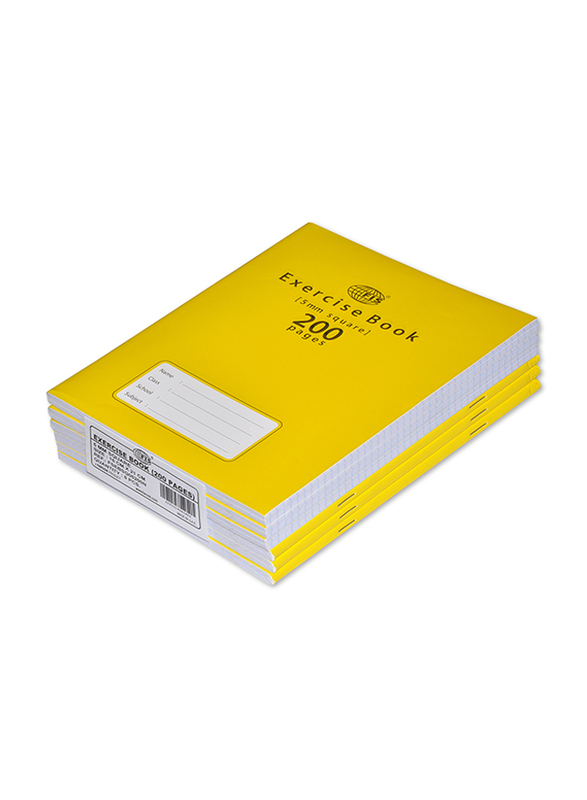 FIS Exercise Note Books, 5mm Square with Left Margin, 200 Pages, 6 Pieces, FSEBSQ05200N, Yellow