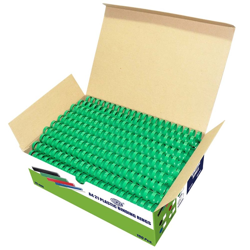 FIS 19mm Plastic Binding Rings, 160 Sheets Capacity, 100 Pieces, FSBD19GR, Green