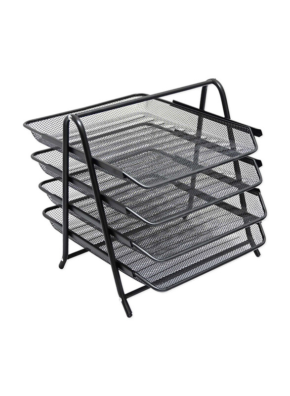 FIS 4-Shelf Wire Mesh Office Trays, A4 Size, FSOT103BK, Black