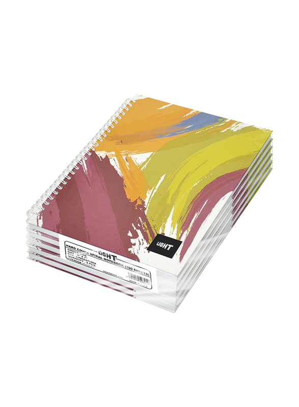 Light 5-Piece Spiral Hard Cover Notebook, Single Line, 100 Sheets, 9 x 7 inch, LINBS971804, Multicolour