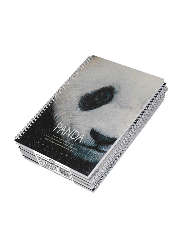 FIS Panda Design Spiral Hard Cover Notebook, 5 x 96 Sheets, A4 Size, FSNBSHCA496-PAN4, White