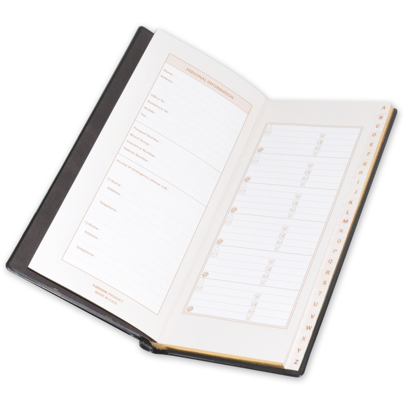 FIS English Address Book with PVC Cover with Gilding, 115 x 240mm, 60 Sheets, FSAD11.524EG, Black