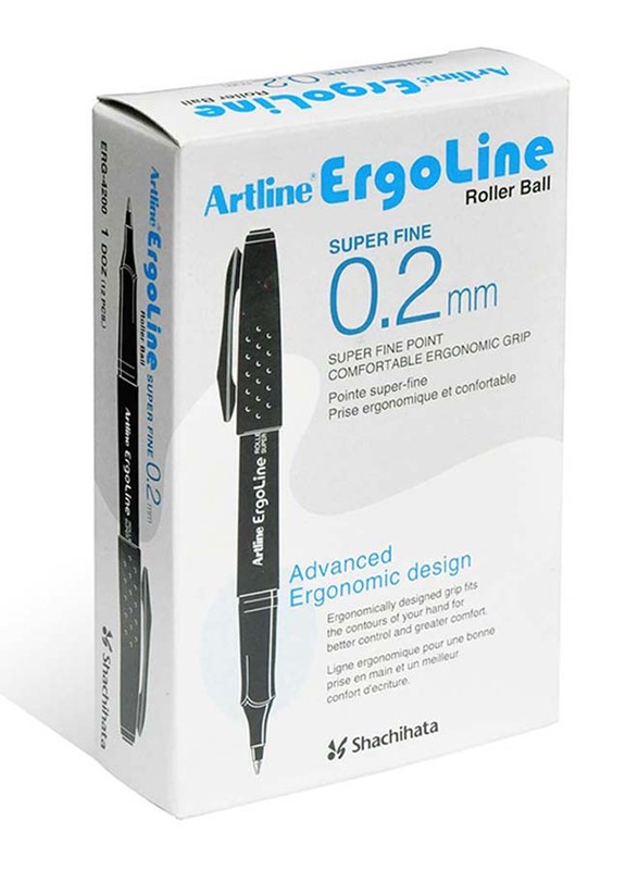 Artline 12-Piece Ergoline Roller Ball Super Fine Pen Set, 0.2mm, ARBN4200BK, Black