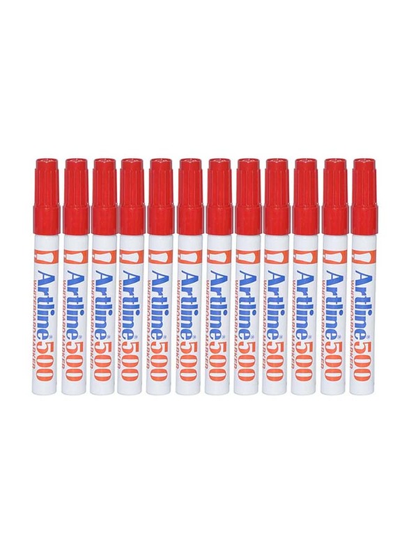 Artline 12-Piece 500 White Board Marker Set, 2.0mm, ARMK500RE, Red