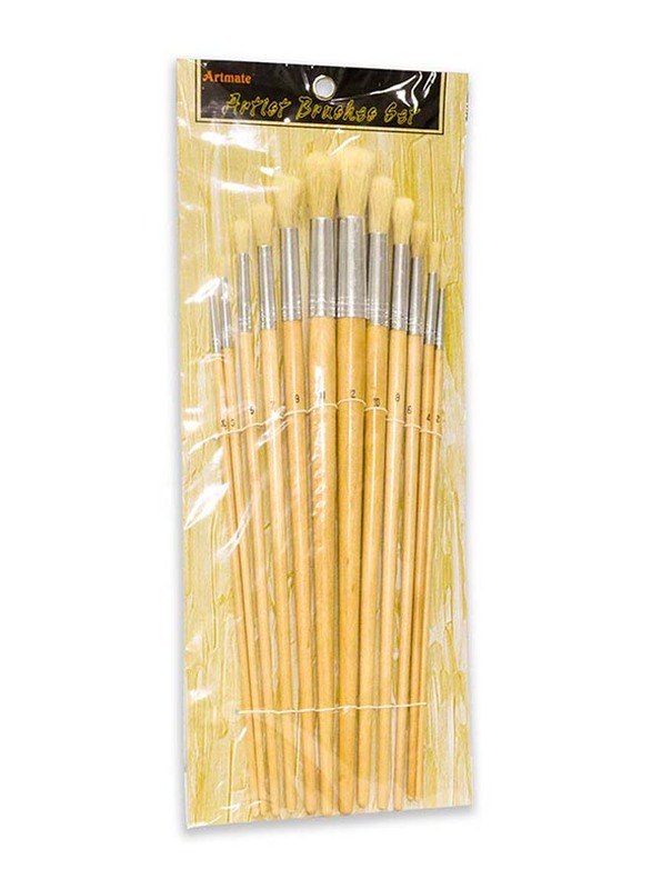 Artmate Artist Brushes Round, 12 Pieces, Yellow