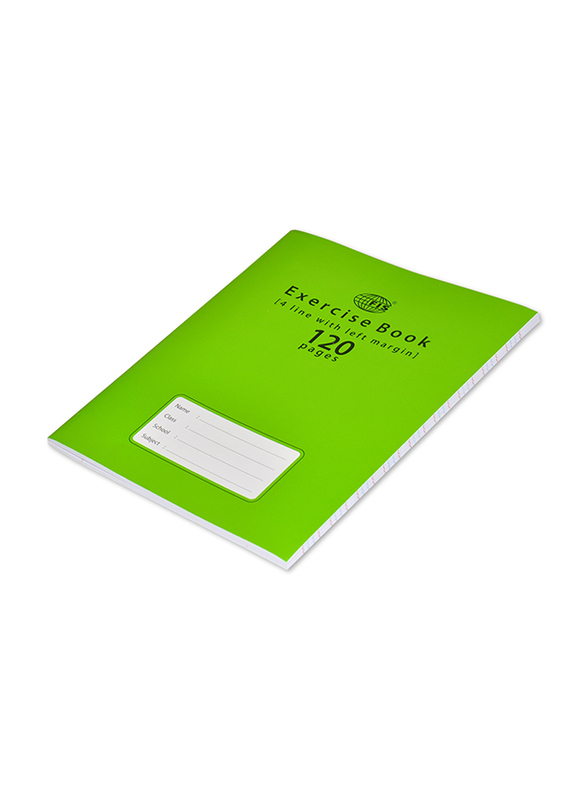FIS Exercise Notebooks, 4 Line Left Margin, 12 Pieces x 120 Pages, Green