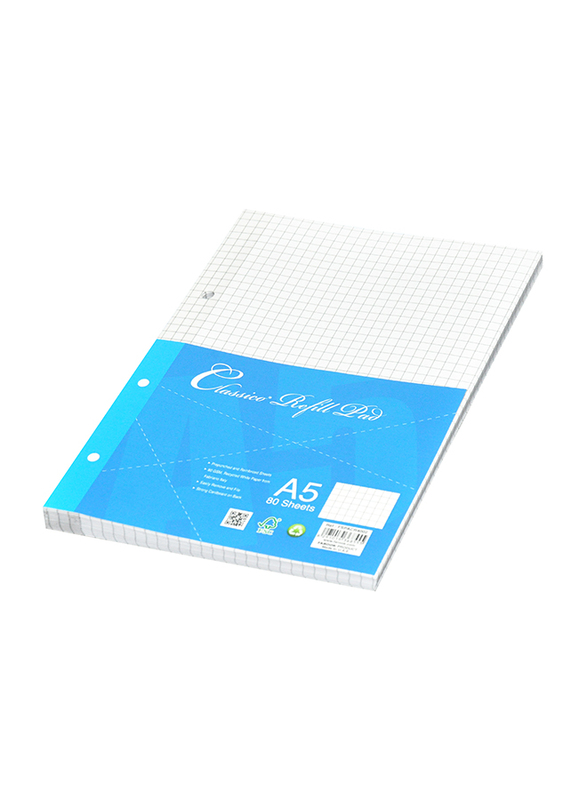 FIS Classico Loose Leaf Papers, 5mm Square, 80 Sheets, 80 GSM, A5 Size, FSPACR4002, White
