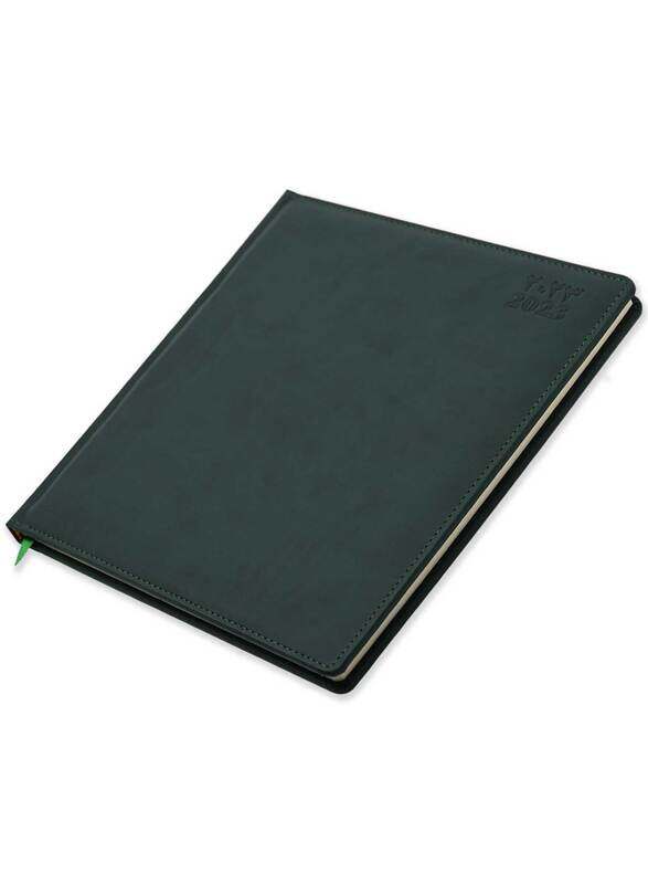 

FIS 2023 Arabic/English/French Italian PU 1-Side Padded Sewn Cover Executive Diary, 128 Sheets, 70 GSM, FSDI89AEFPU23GR, Green