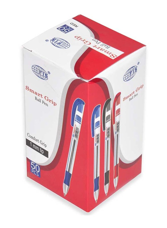 FIS 50-Piece Smart Grip 1.0mm Ballpoint Pens Set, FSBPSG01RE, Red