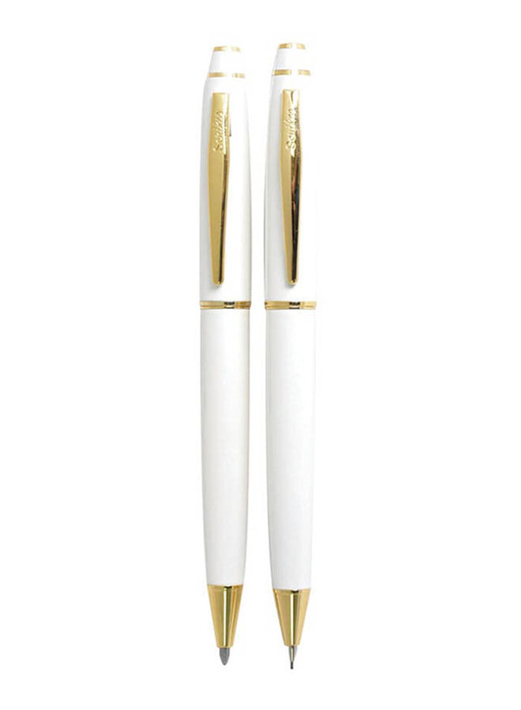 Scrikss 2-Piece Noble 35 Ballpoint Pen & Mechanical Pencil Set, OSBP78744, White/Gold