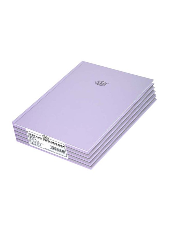 FIS Neon Hard Cover Single Line Notebook Set, 5 x 100 Sheets, A4 Size, FSNBA4N274, Taro Lavender