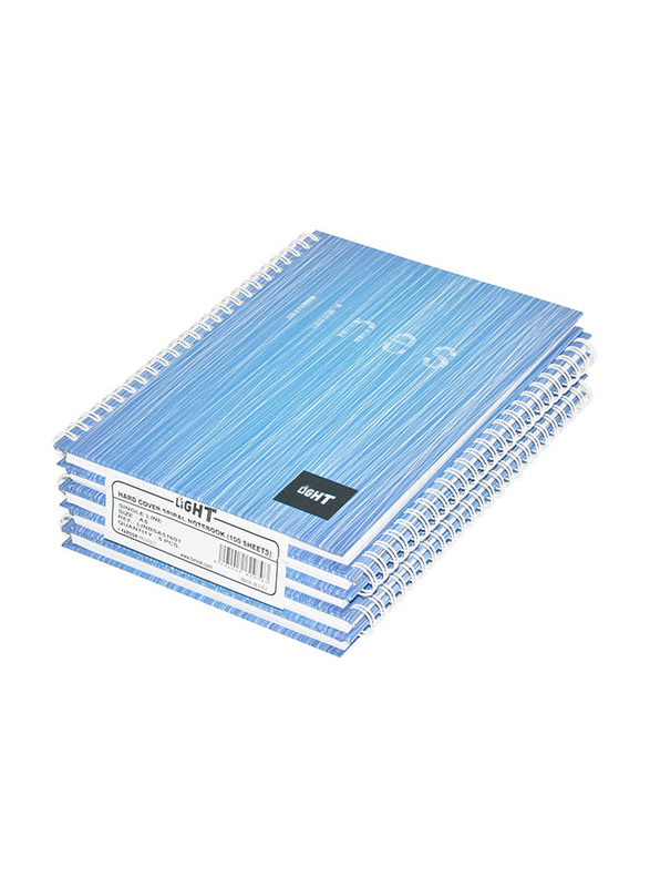 Light 5-Piece Spiral Hard Cover Notebook, Single Ruled, 100 Sheets, A5 Size, LINBSA51601, Blue/White