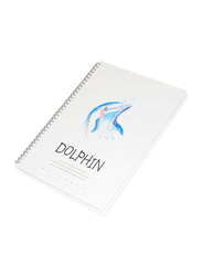 FIS Dolphin Design Spiral Hard Cover Notebook, 5 x 96 Sheets, A4 Size, FSNBSHCA496-DOL1, White