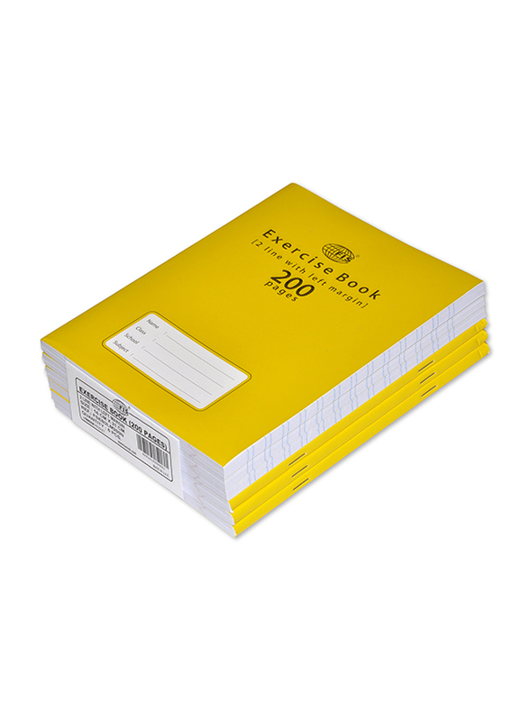 FIS Exercise Note Books, 2 Line with Left Margin, 200 Pages, 6 Piece, FSEB2LM200N, Yellow